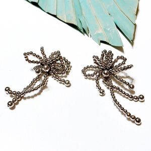 Beaded silver bow earrings #239